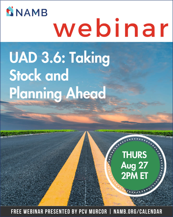 "UAD 3.6 in Motion: Taking Stock and Planning Ahead" — NAMB × PCV Murcor free webinar · Thursday, August 27, 2PM ET · namb.org/calendar